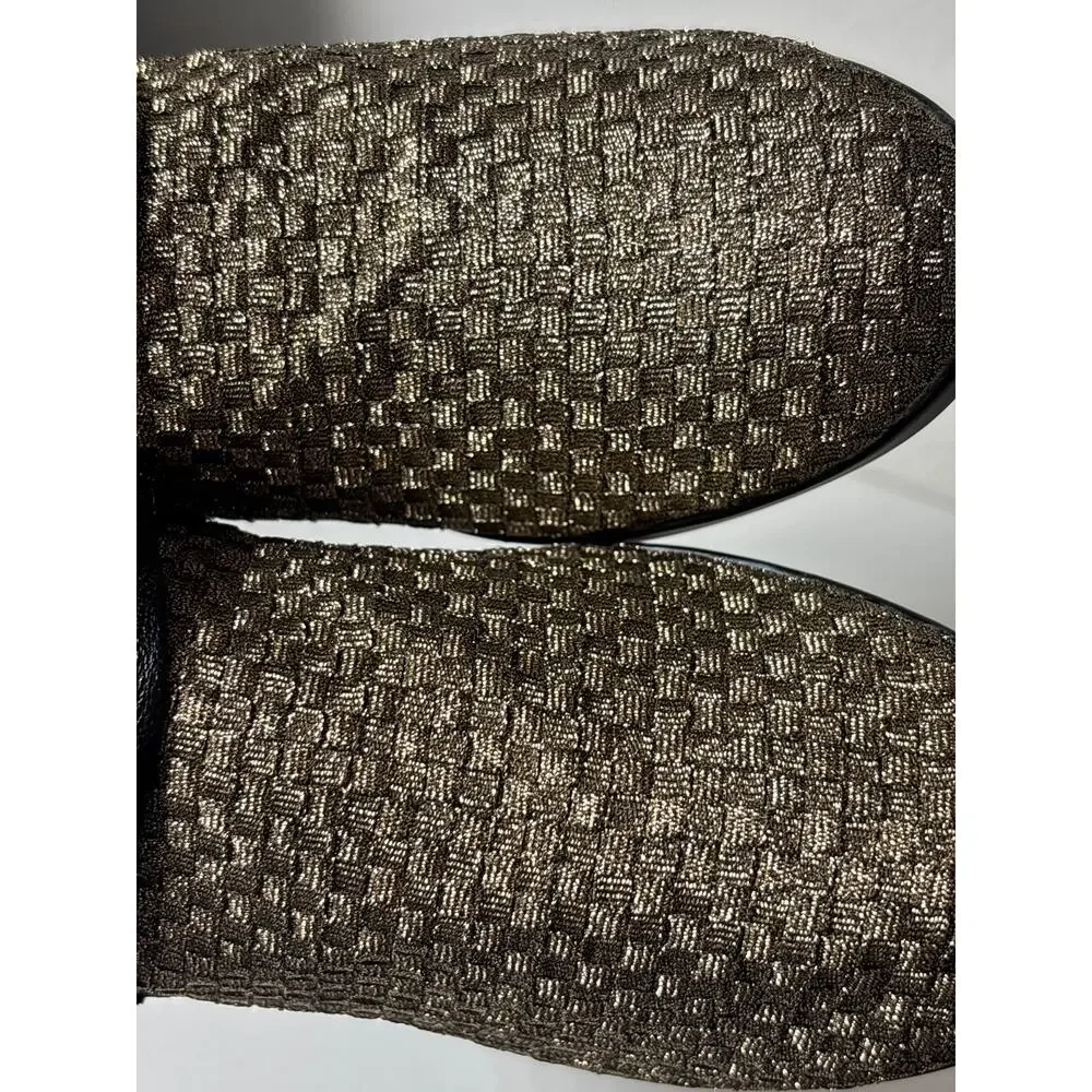 Bernie Mev Size 6 (EU 37) Zen Celine Wedge Heeled Bootie Woven Gold/Black